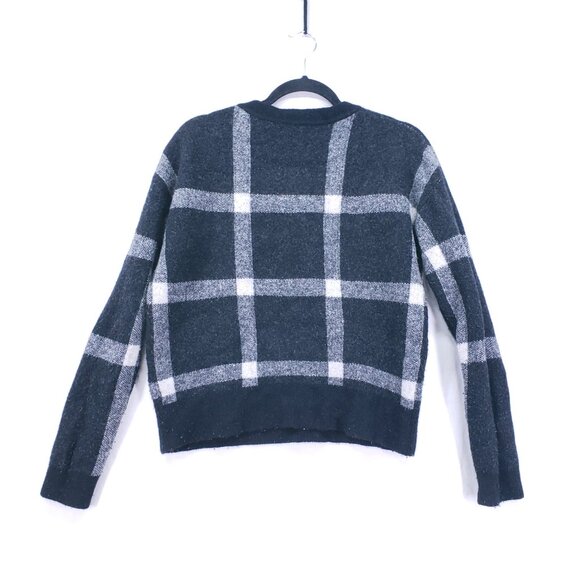 Banana Republic Sweater M Plaid Wool Blend Crewneck Black & White Preppy Y2K - Picture 13 of 16
